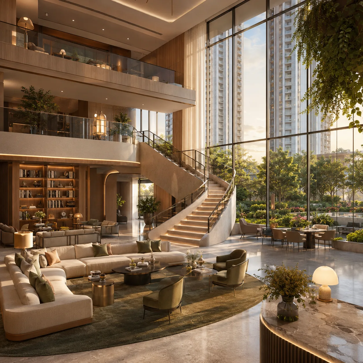 SNN Electronic City multi-tier clubhouse lounge interior