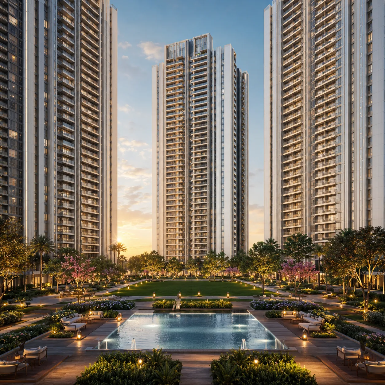 SNN Electronic City towers and landscaped central courtyard in Electronic City