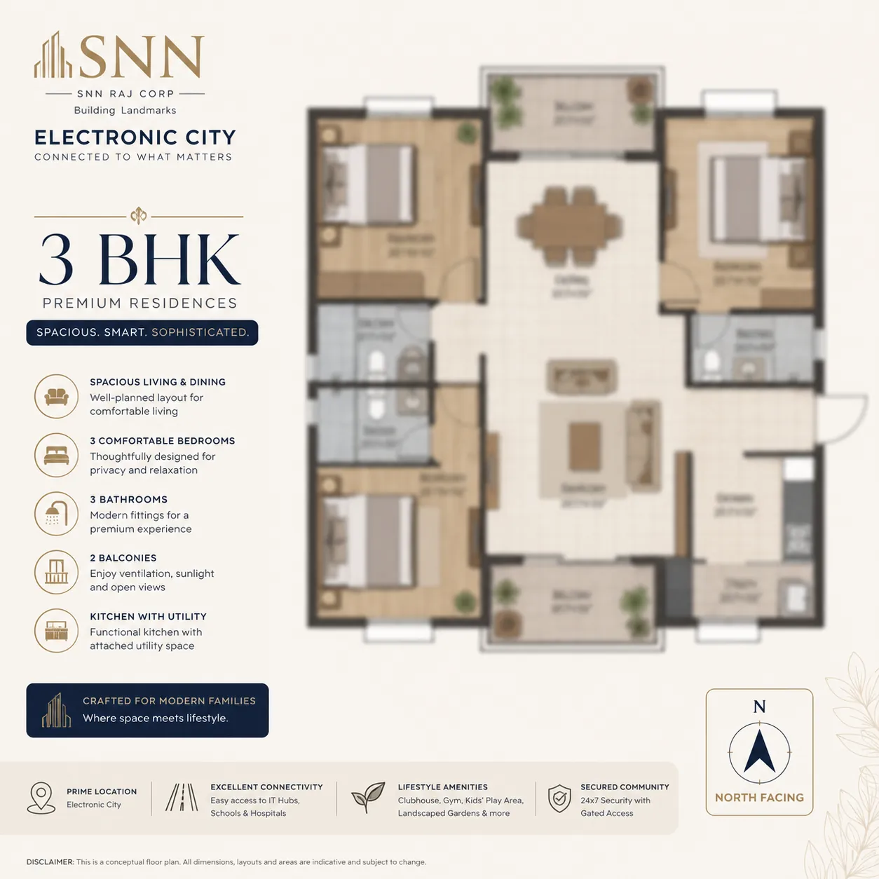 3 BHK floor plan at SNN Electronic City